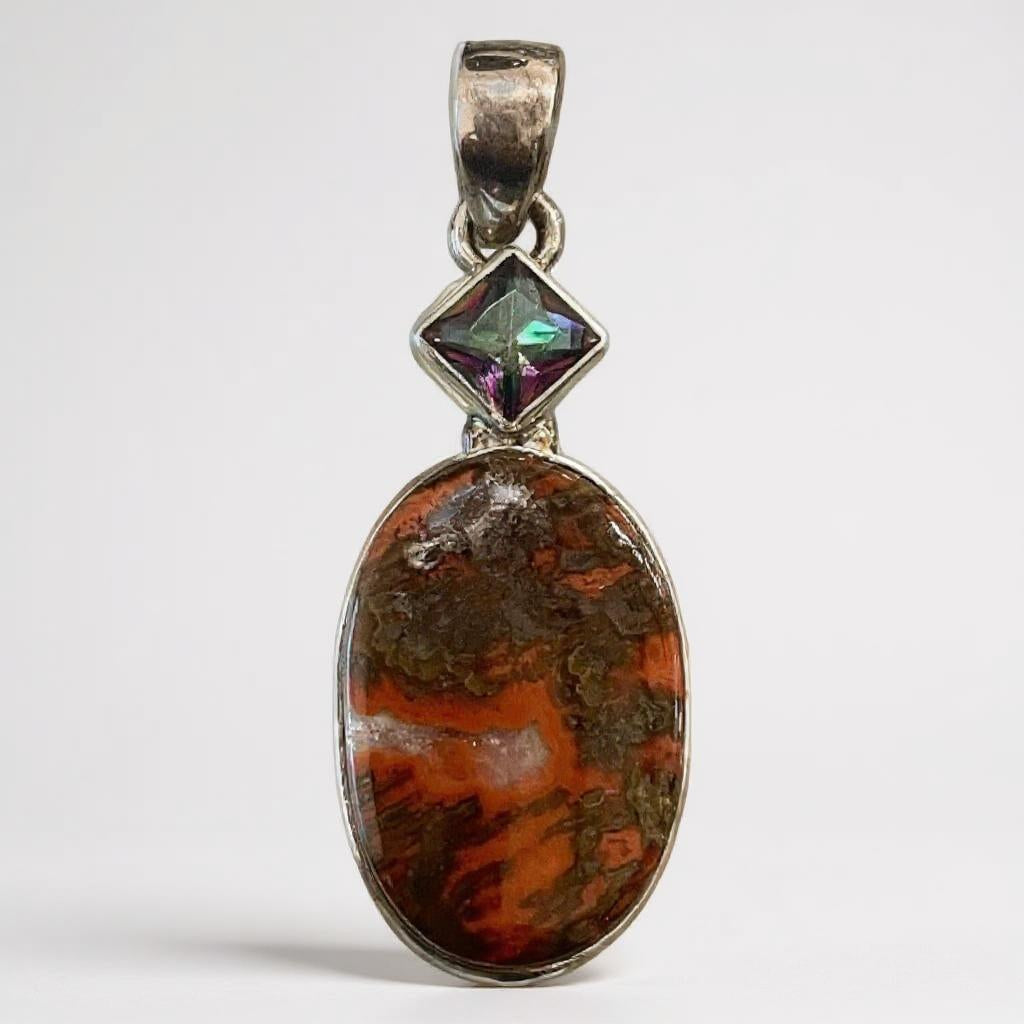 Colgante Agata Roja Musgosa y Topacio Mistico Plata 925 - Joyas Velardi