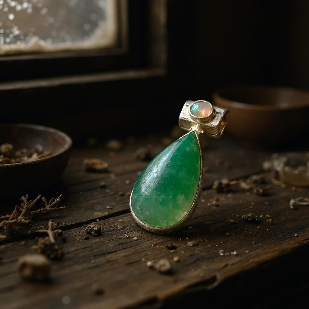 Colgante de Aventurina Verde y Opalo Etiope Plata 925 - Joyas Velardi