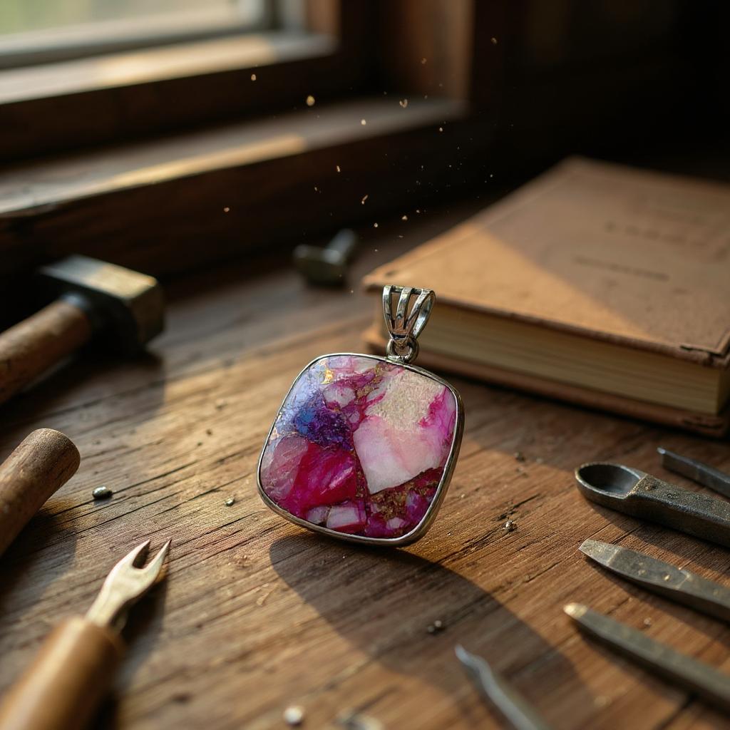 Colgante Turquesa Pink Dhalia Kingman Plata 925 - Joyas Velardi