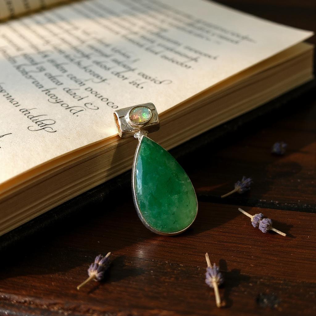 Colgante de Aventurina Verde y Opalo Etiope Plata 925 - Joyas Velardi