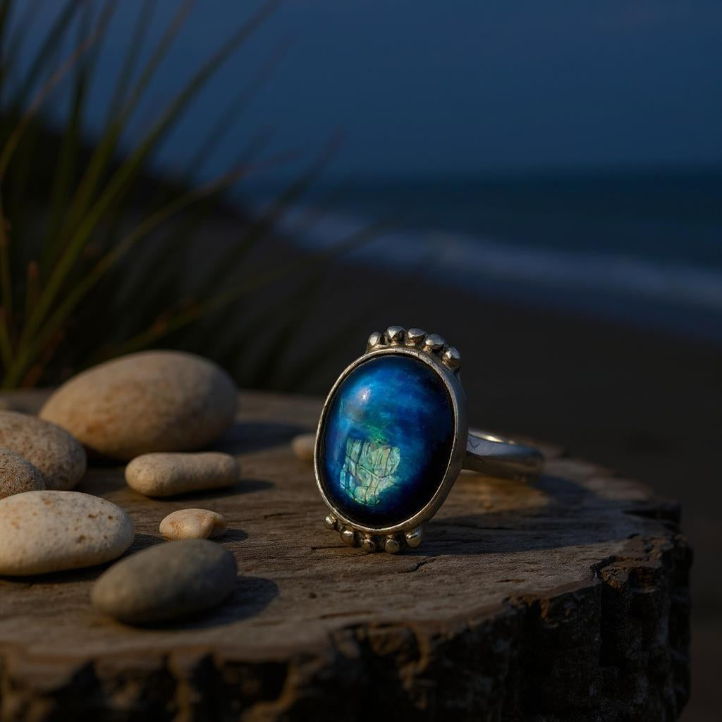 Anillo Labradorita Azul De Madagascar Plata 925 - Joyas Velardi