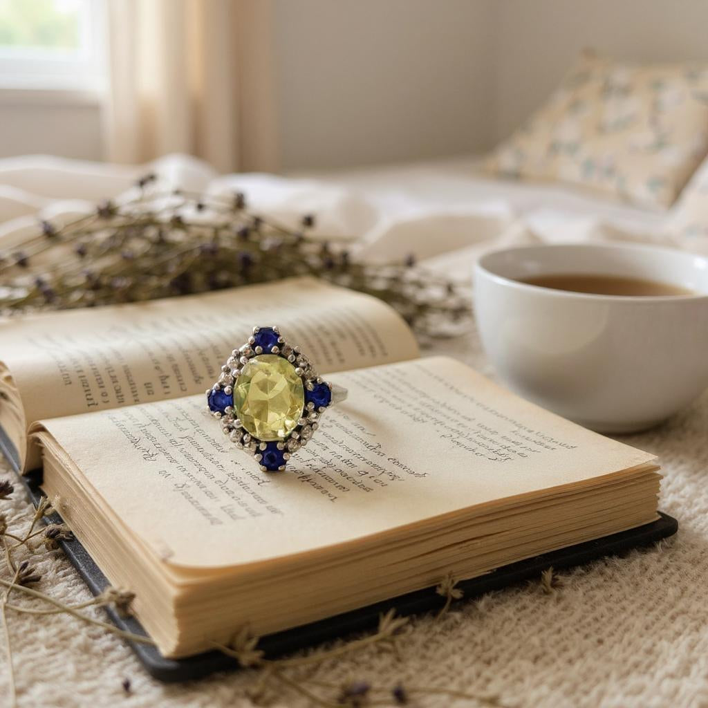 Aurora – Anillo de Cuarzo Limón y Amatistas de África en Plata 925 - Joyas Velardi