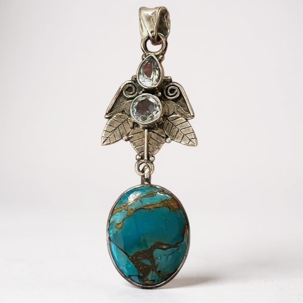 Colgante Turquesa Persa Premium y Topacio Azul Plata 925 - Joyas Velardi