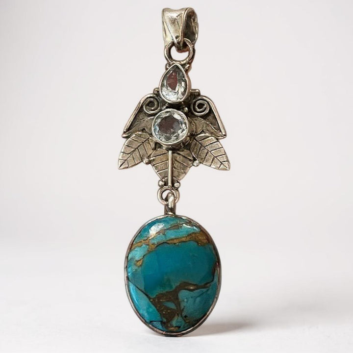 Colgante Turquesa Persa Premium y Topacio Azul Plata 925 - Joyas Velardi