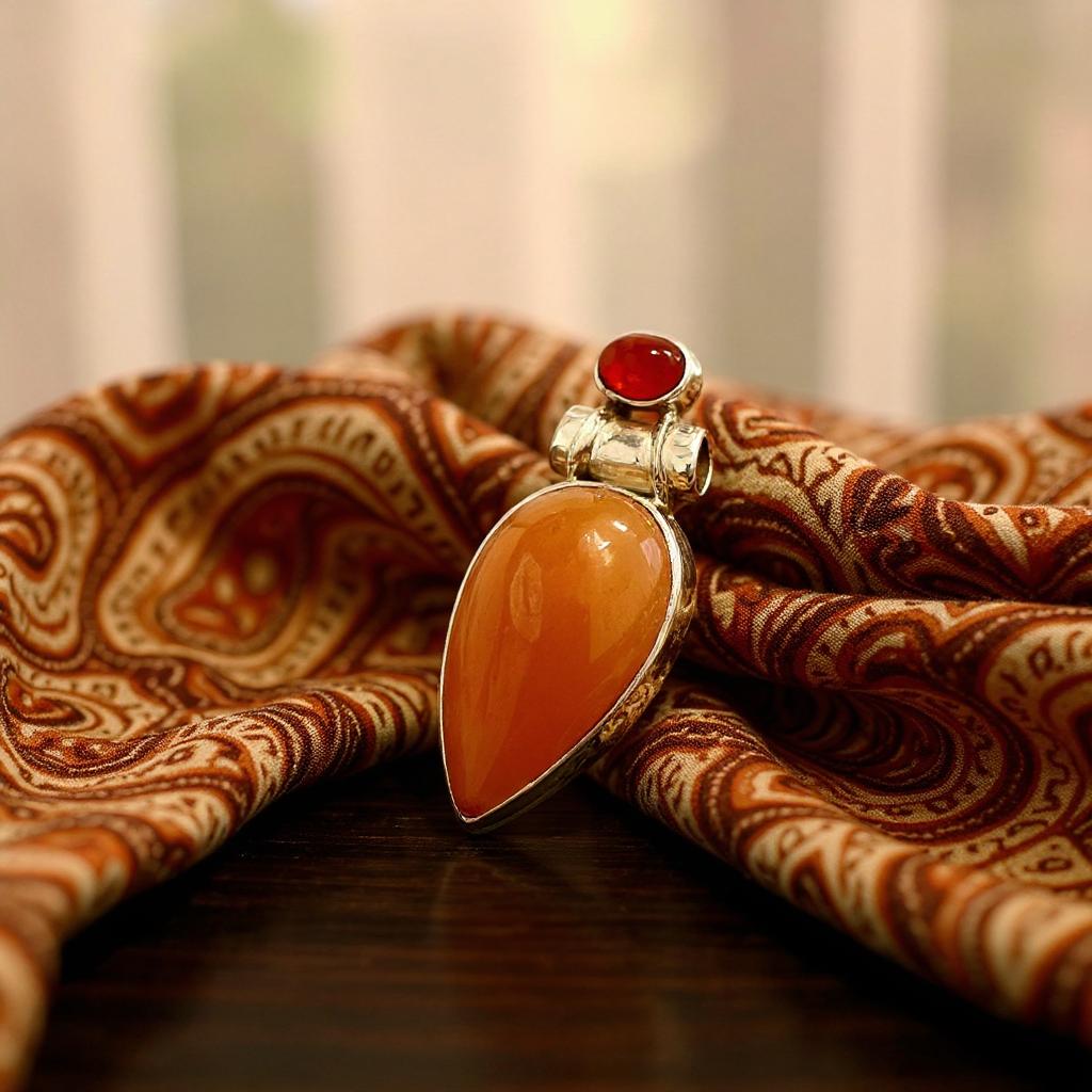 Colgante de Aventurina Naranja y Cornalina - Plata 925 - Joyas Velardi