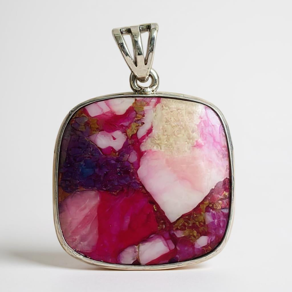 Colgante Turquesa Pink Dhalia Kingman Plata 925 - Joyas Velardi