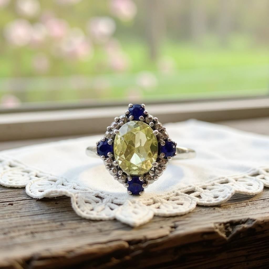 Aurora – Anillo de Cuarzo Limón y Amatistas de África en Plata 925 - Joyas Velardi