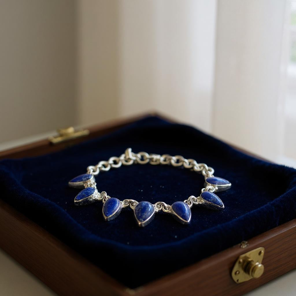 Pulsera de Lapislazuli de Afganistan Plata 925 - Joyas Velardi