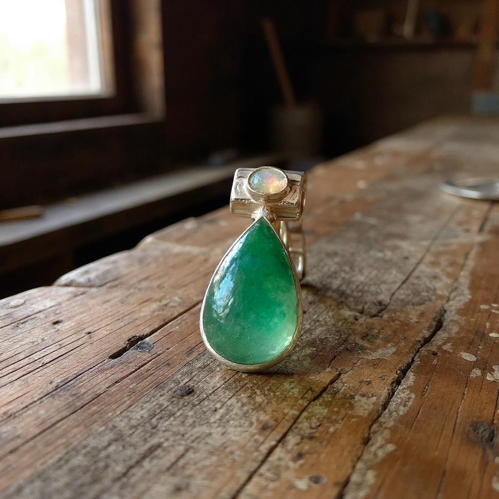 Colgante de Aventurina Verde y Opalo Etiope Plata 925 - Joyas Velardi