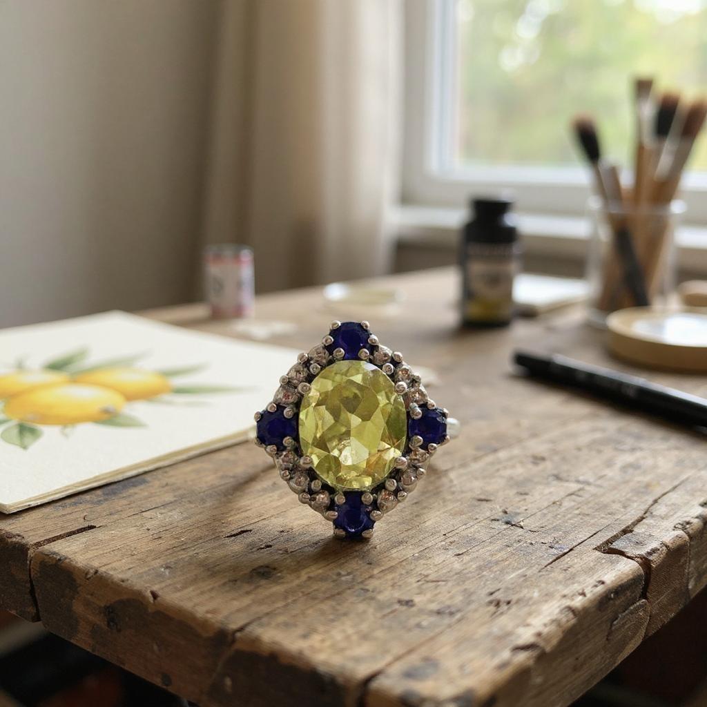 Aurora – Anillo de Cuarzo Limón y Amatistas de África en Plata 925 - Joyas Velardi