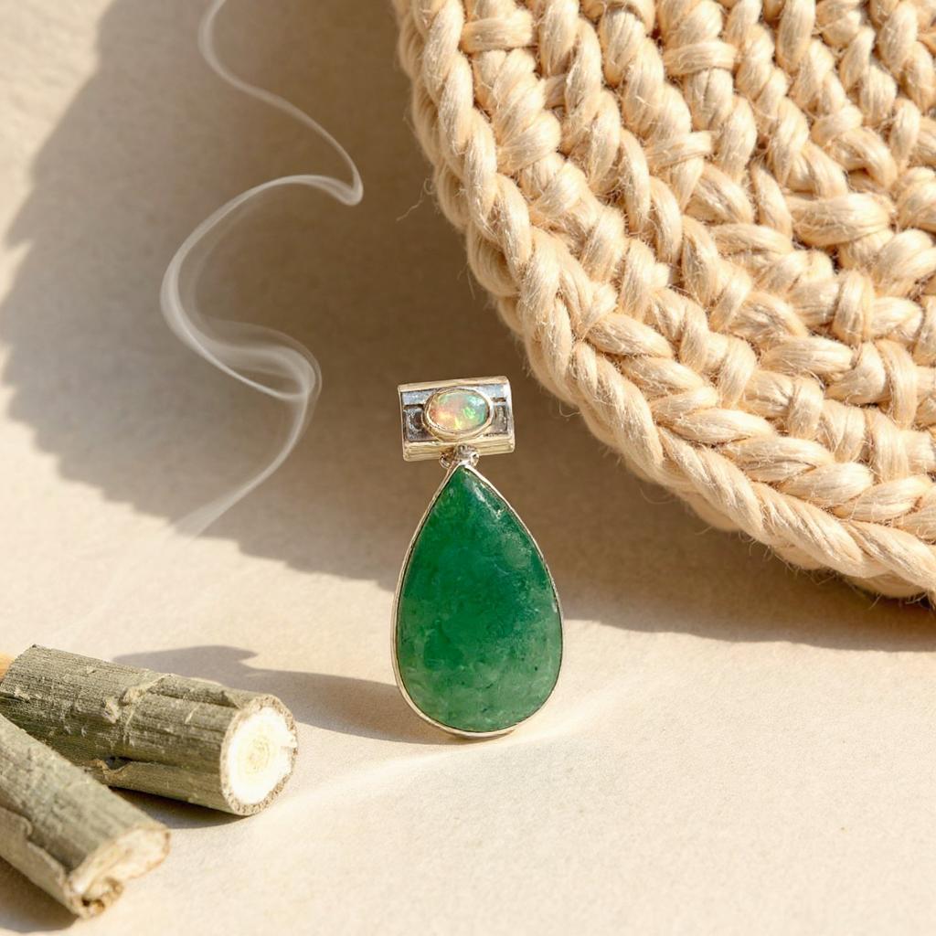 Colgante de Aventurina Verde y Opalo Etiope Plata 925 - Joyas Velardi