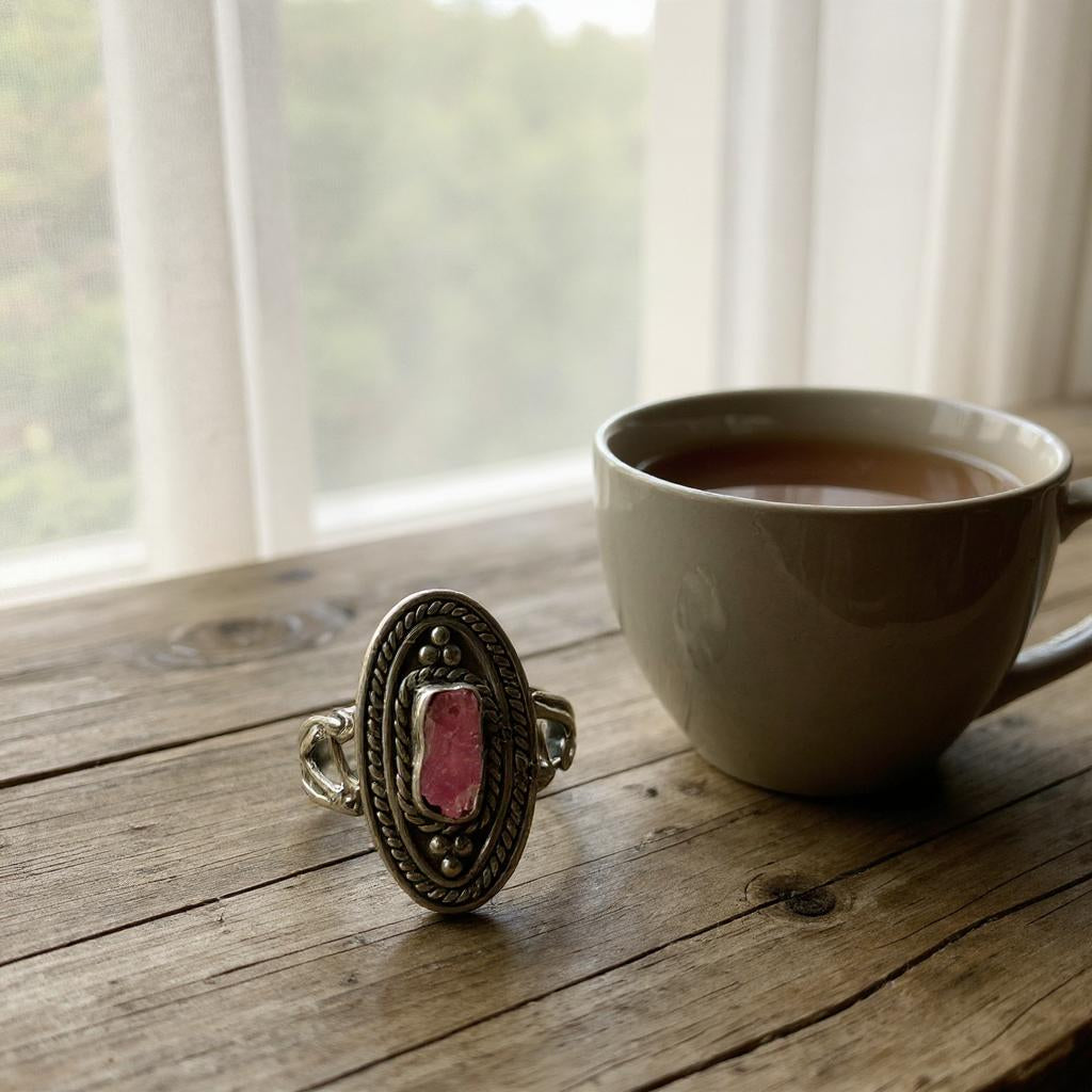 Anillo de Plata 925 con Turmalina Rosa de Bali — Sarasvati - Joyas Velardi