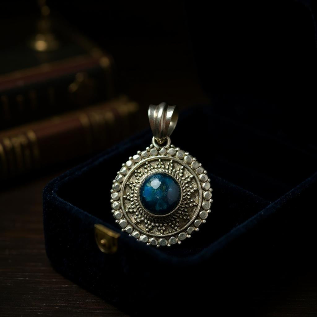 Colgante medallon Labradorita Azul de Madagascar - Joyas Velardi