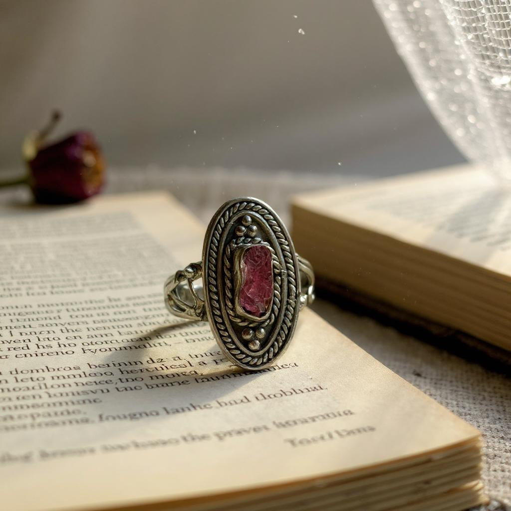 Anillo de Plata 925 con Turmalina Rosa de Bali — Sarasvati - Joyas Velardi