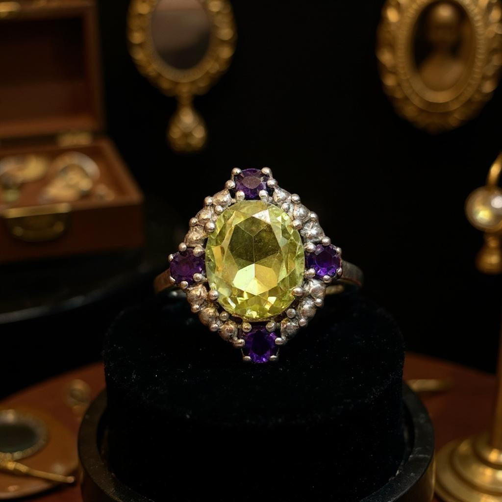 Aurora – Anillo de Cuarzo Limón y Amatistas de África en Plata 925 - Joyas Velardi