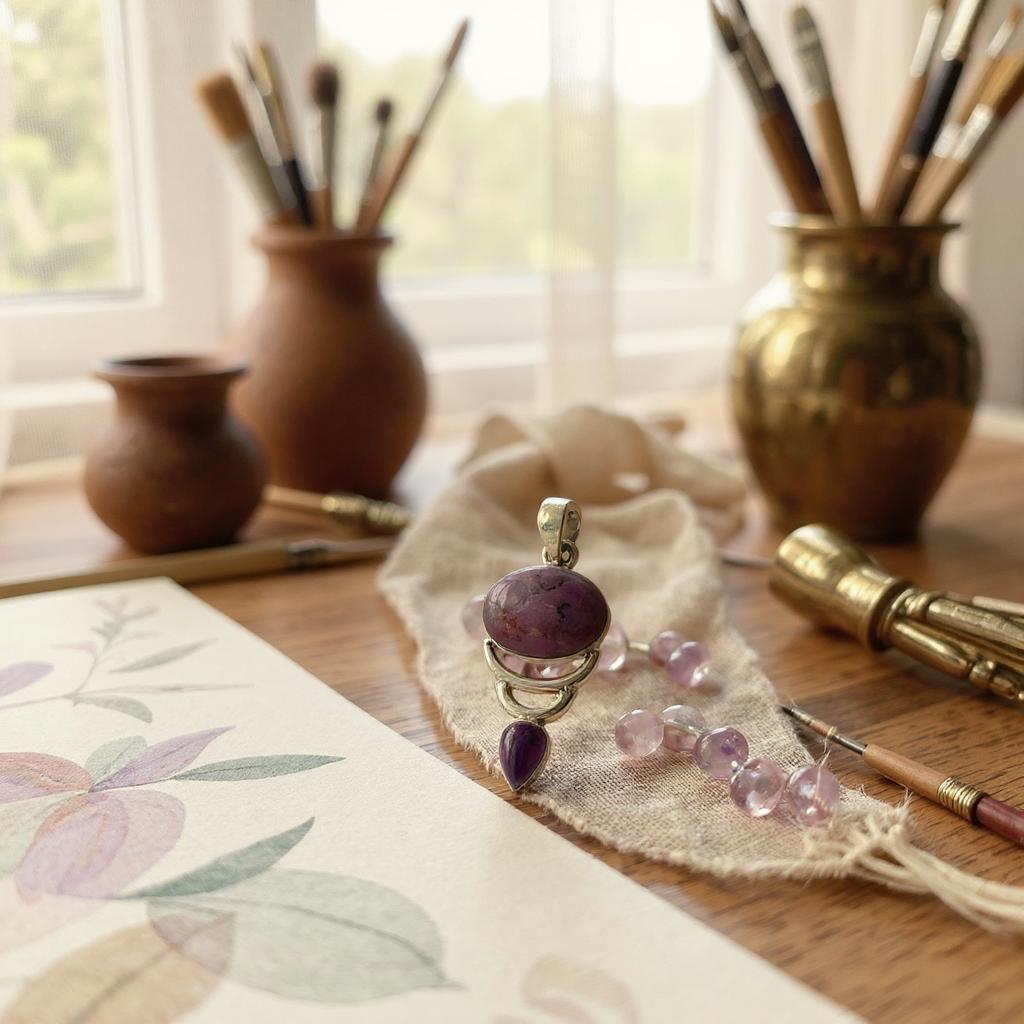 Selene – Colgante de Jade Lavanda y Amatista de África en Plata 925 - Joyas Velardi