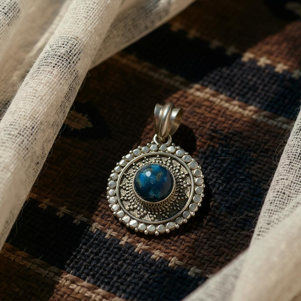 Colgante medallon Labradorita Azul de Madagascar - Joyas Velardi