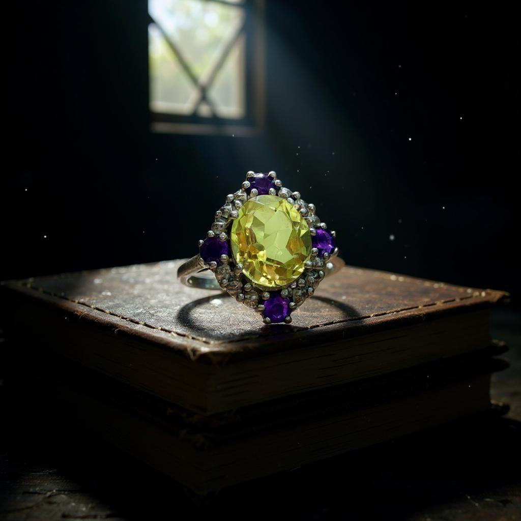 Aurora – Anillo de Cuarzo Limón y Amatistas de África en Plata 925 - Joyas Velardi