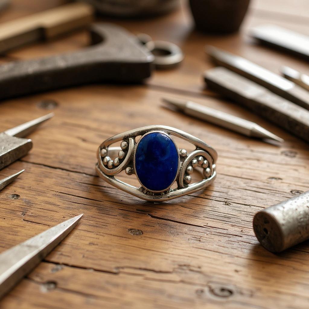 Anillo de plata 925 con Lapislázuli de Afganistán – Zahra - Joyas Velardi