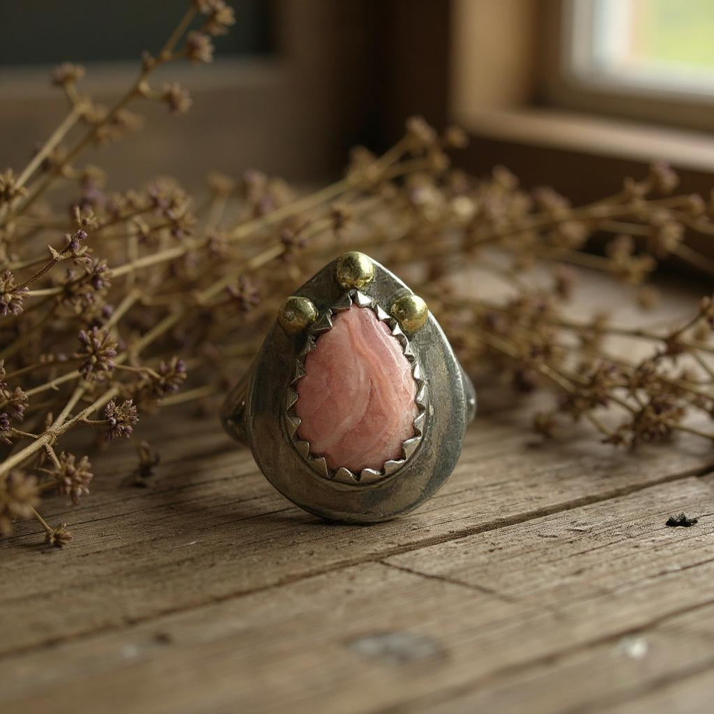 Aurya — Anillo de Rodocrosita Argentina en Plata 925 con Oro - Joyas Velardi