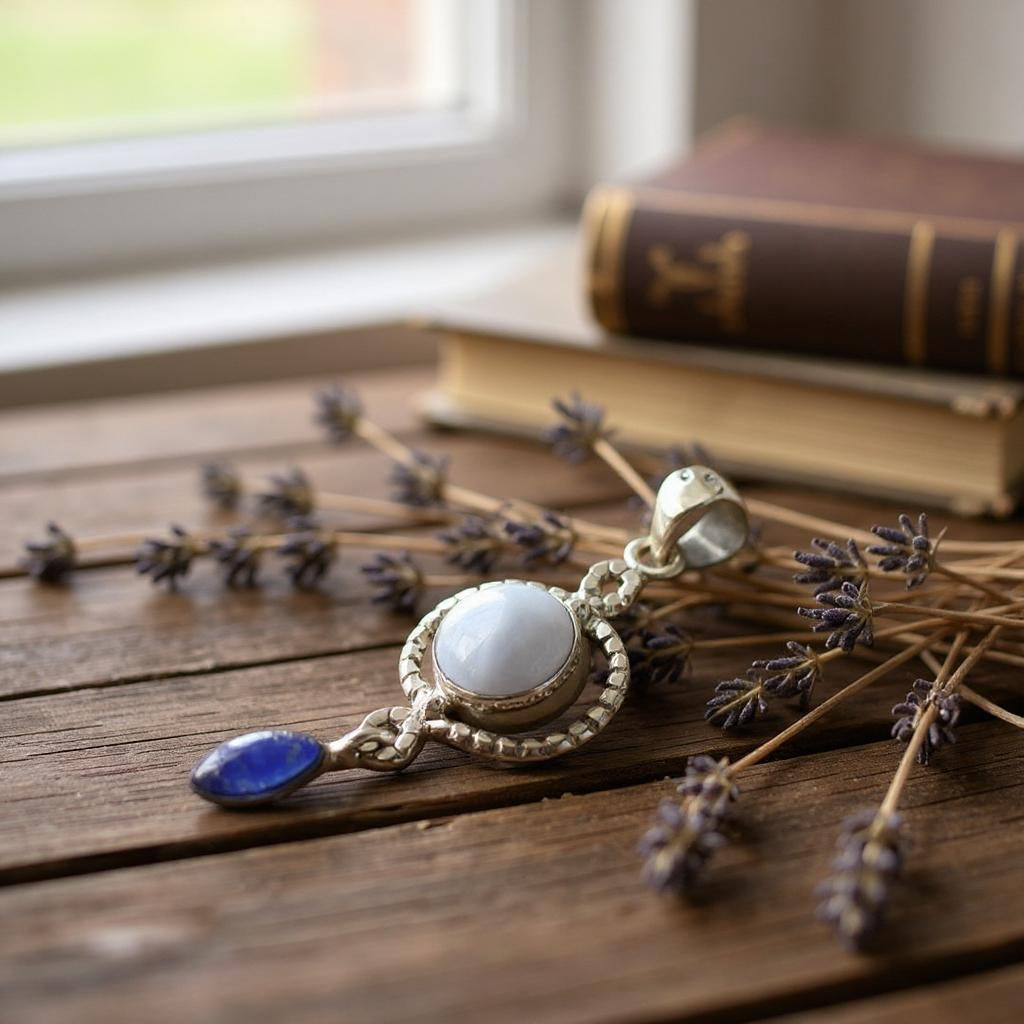 Colgante Agata Lazo Azul y Lapislazuli de Afganistan - Joyas Velardi