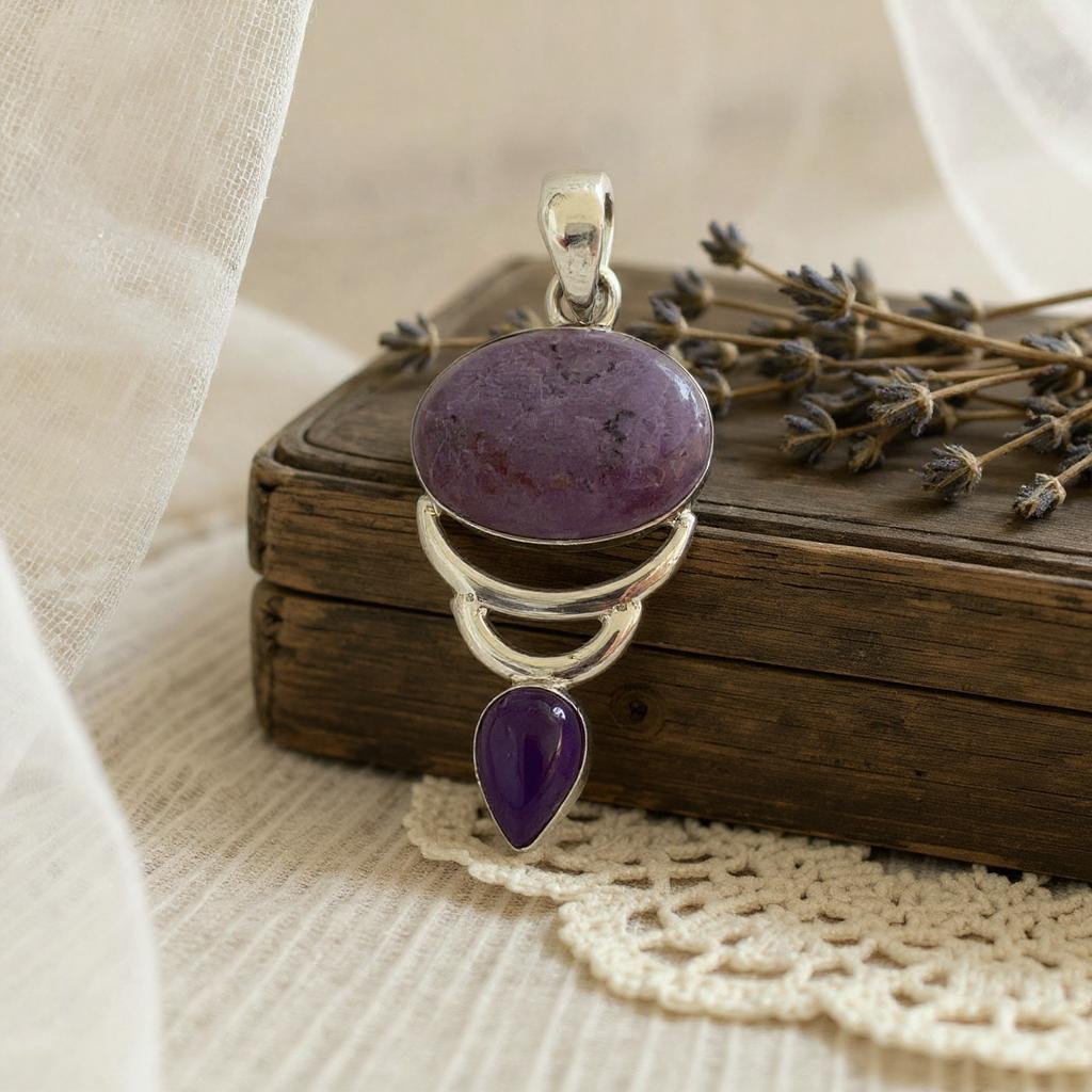 Selene – Colgante de Jade Lavanda y Amatista de África en Plata 925 - Joyas Velardi