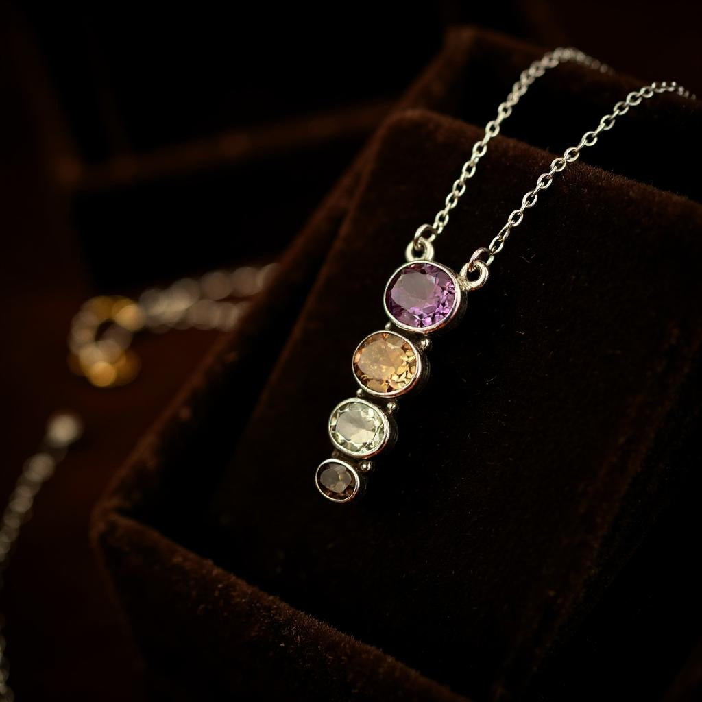 Collar Amatista de Africa, Citrino, Prasiolita y Cuarzo Ahumado - Joyas Velardi