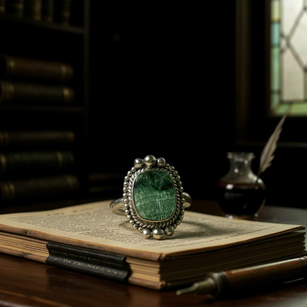 Elariel — Anillo de Serafinita de Rusia en Plata 925 - Joyas Velardi