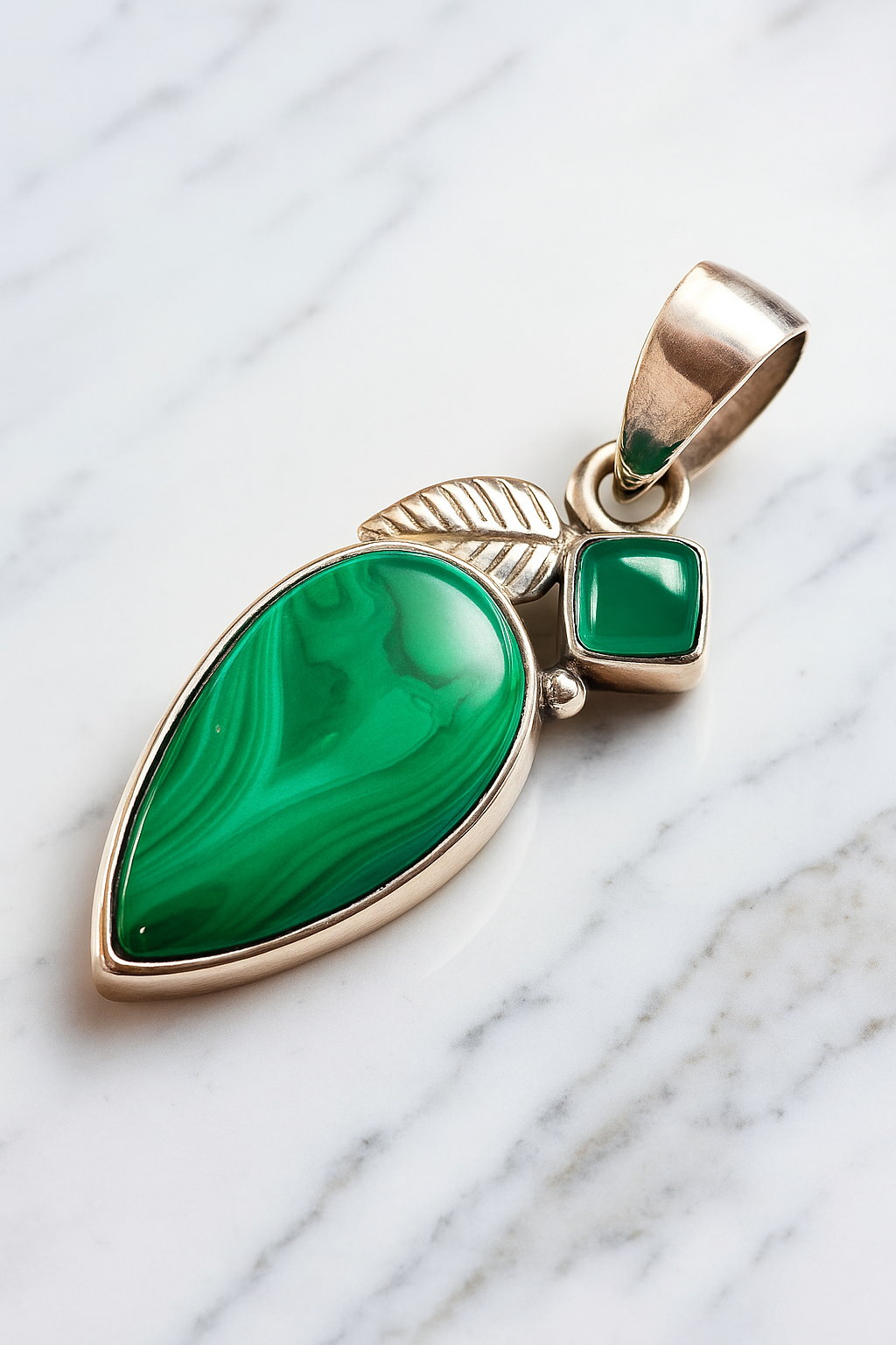 Colgante Malaquita Del Congo Y Onix Verde En Plata