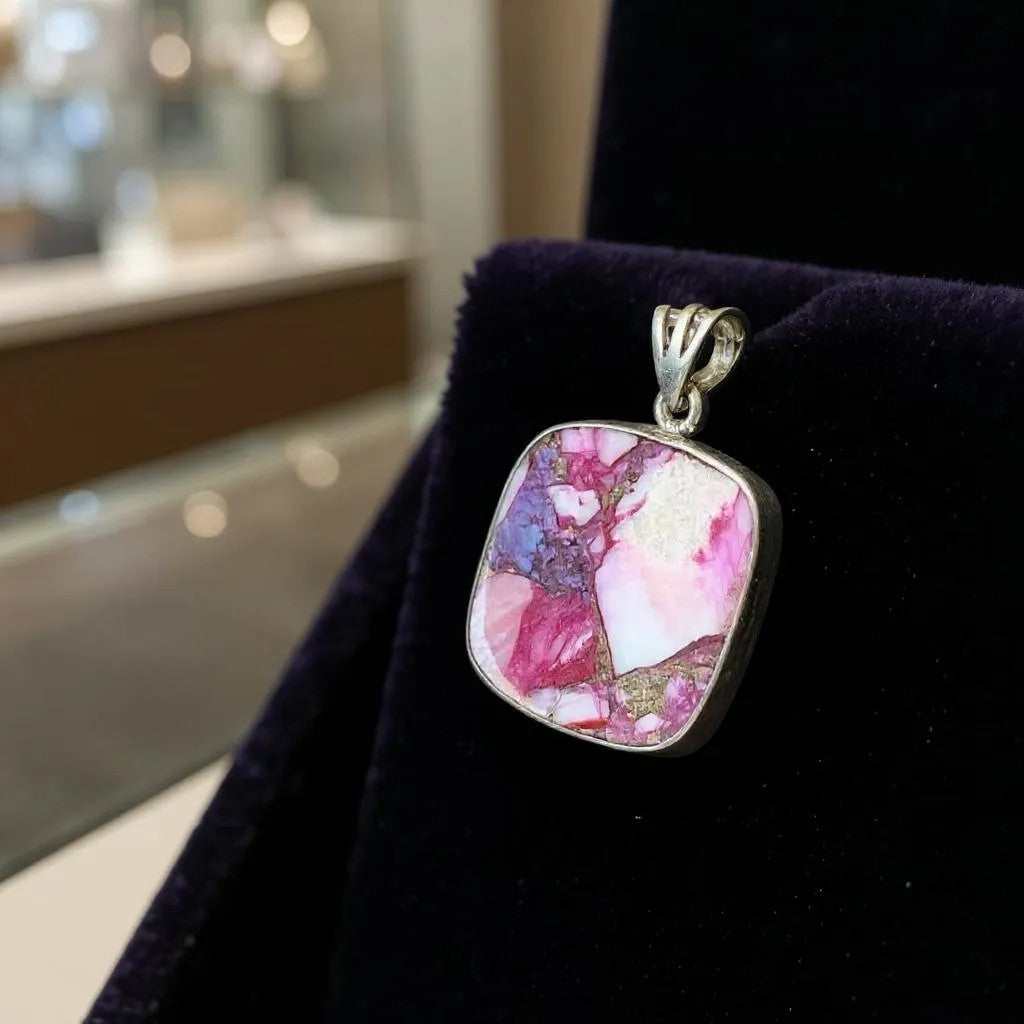 Colgante Turquesa Pink Dhalia Kingman Plata 925 - Joyas Velardi