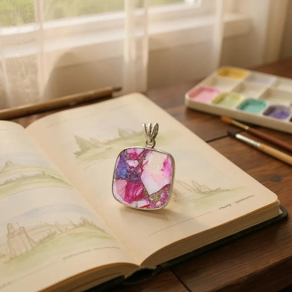 Colgante Turquesa Pink Dhalia Kingman Plata 925 - Joyas Velardi