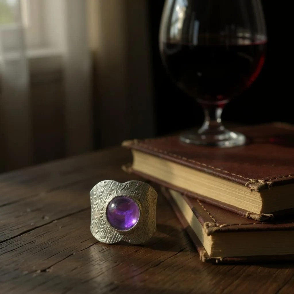 Lyra – Anillo de plata 925 con amatista de África - Joyas Velardi