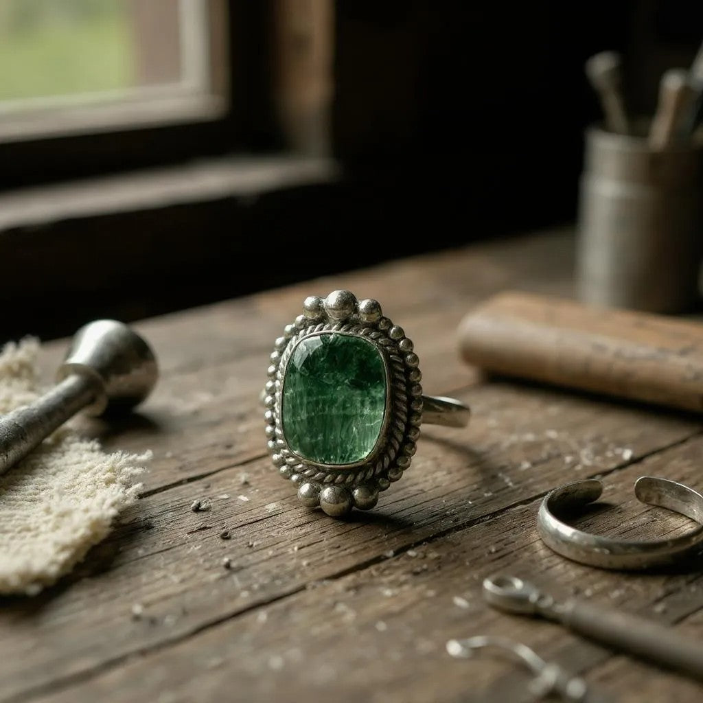 Elariel — Anillo de Serafinita de Rusia en Plata 925 - Joyas Velardi