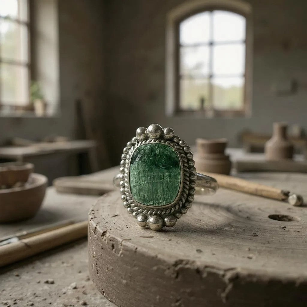 Elariel — Anillo de Serafinita de Rusia en Plata 925 - Joyas Velardi