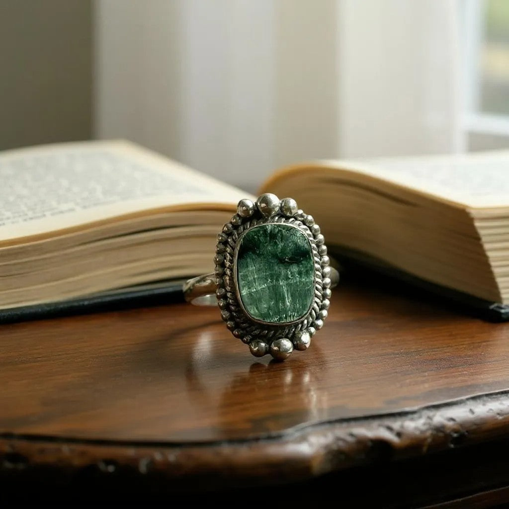 Elariel — Anillo de Serafinita de Rusia en Plata 925 - Joyas Velardi