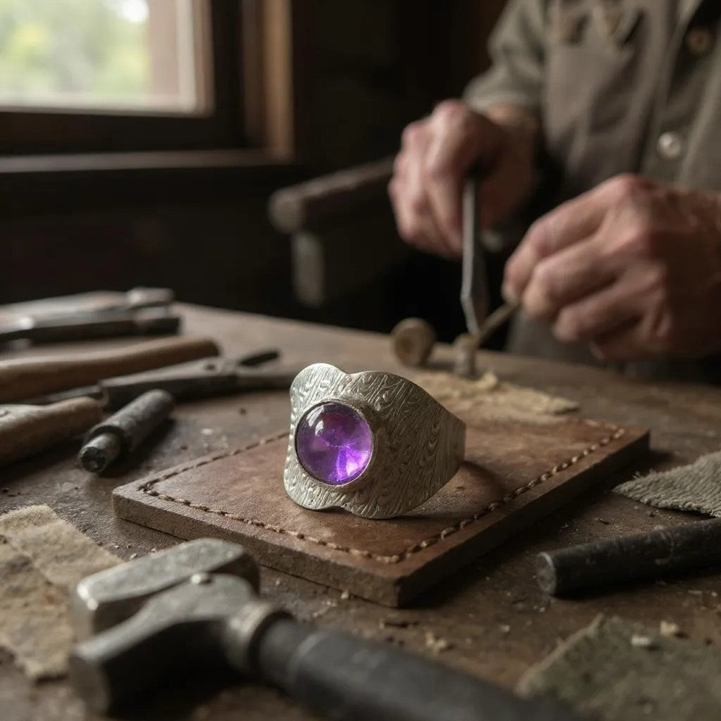 Lyra – Anillo de plata 925 con amatista de África - Joyas Velardi