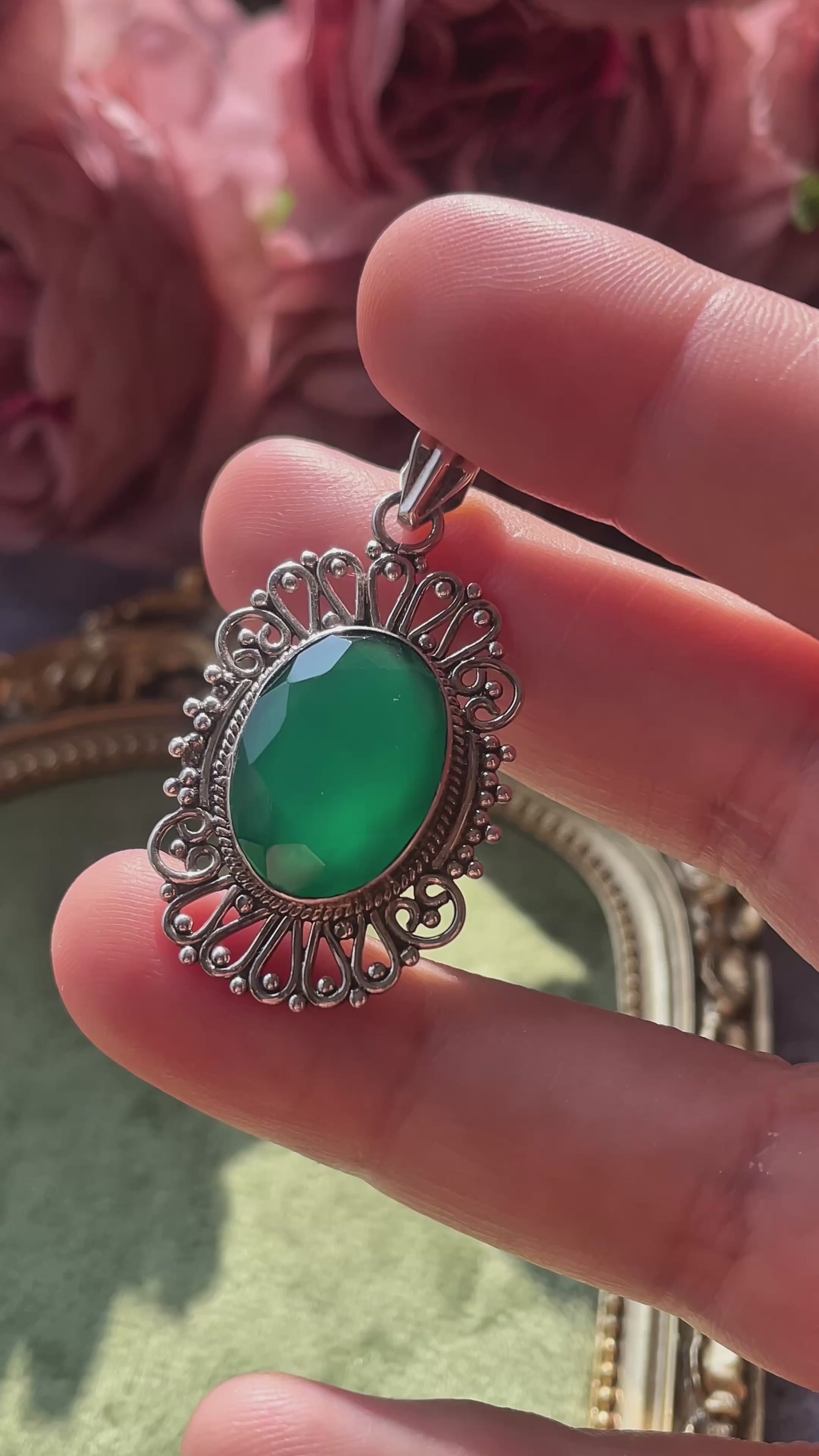 Colgante de ónix verde Plata 925 - Oval Queen