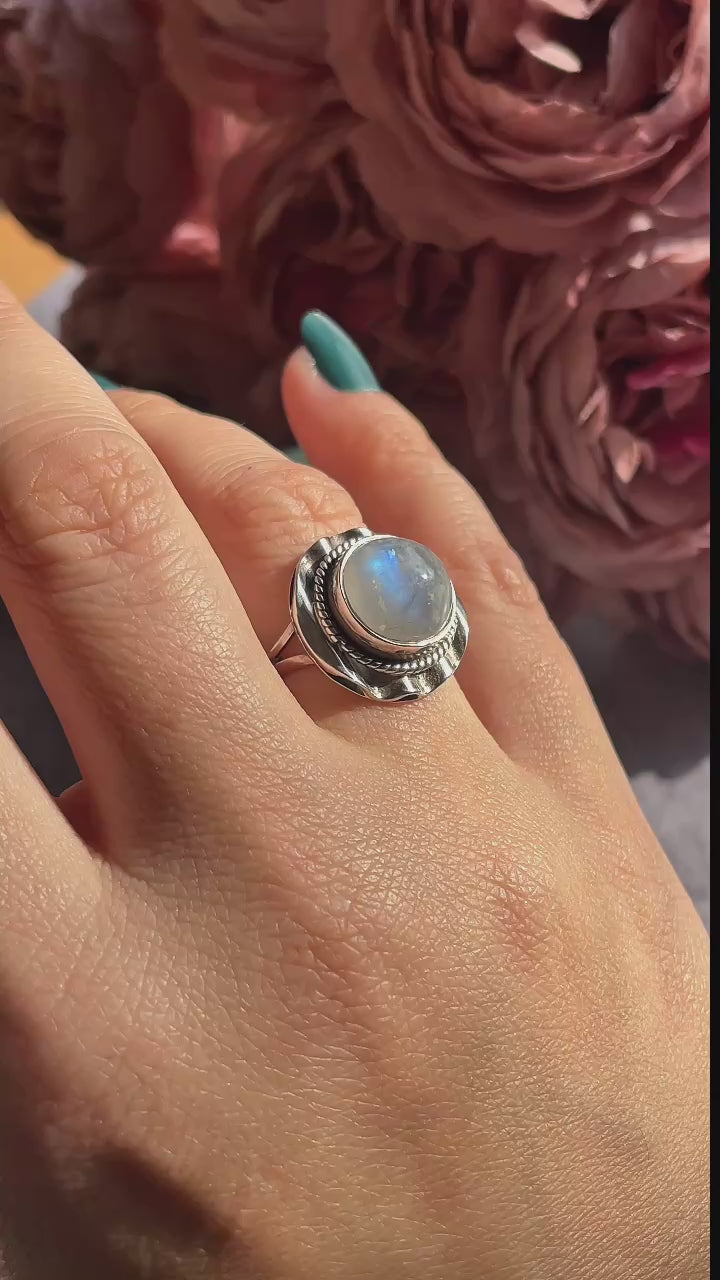 Anillo Piedra Luna arcoíris de la India Plata 925 - Lunareth