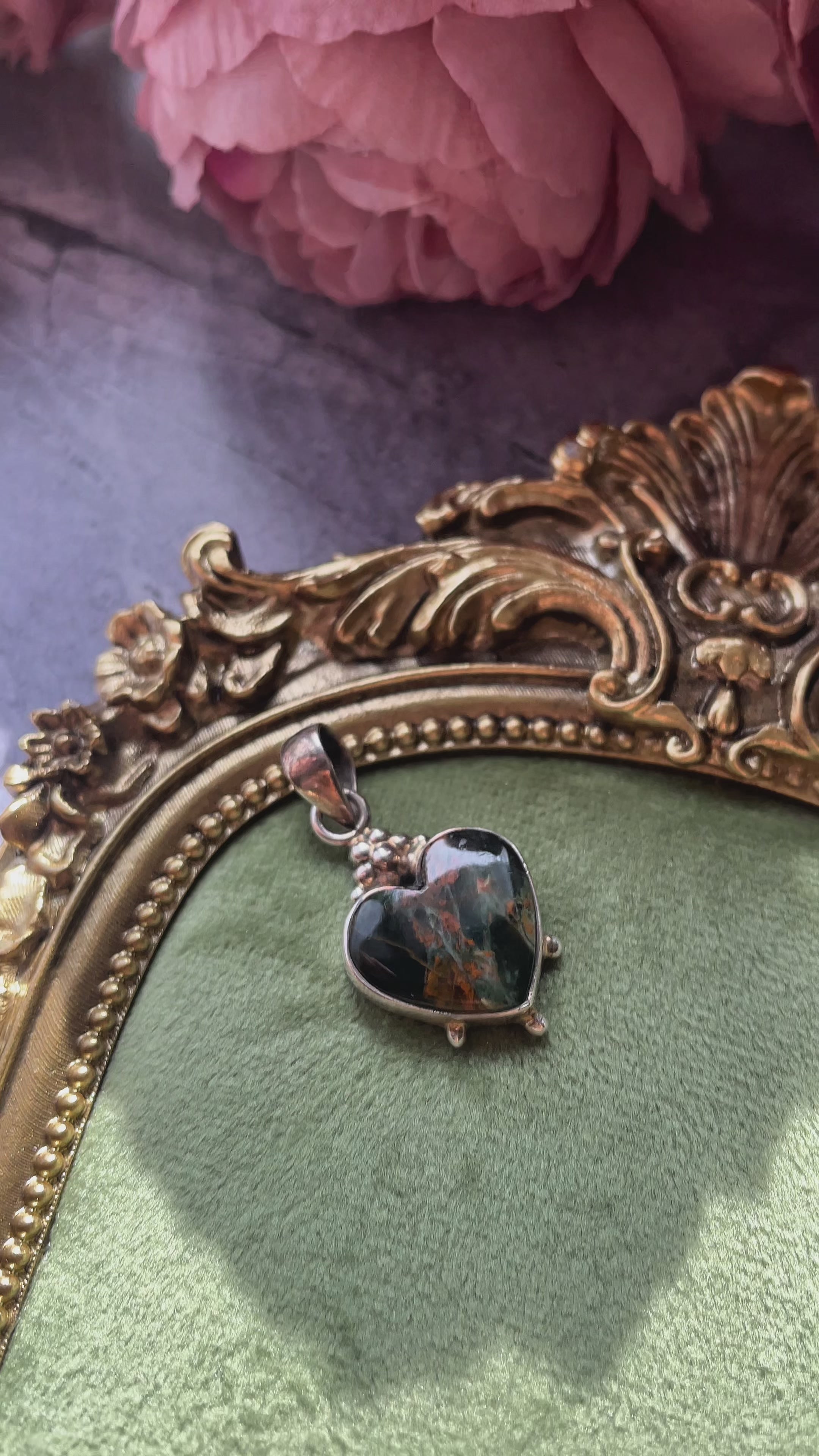 Colgante corazón de crisocola selvática de Turquía - Plata 925