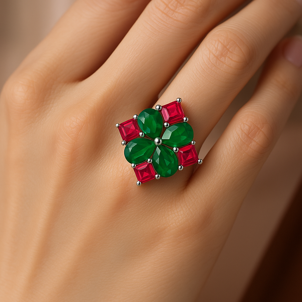 Anillo Antheia - Ónix Verde y Rubelita rosa Plata 925